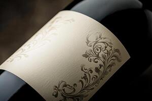 A close-up of a wine bottle label with a blank space beside it. photo