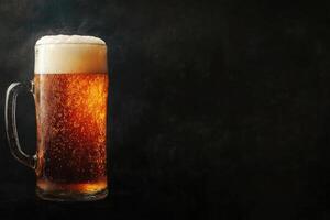 Beer banner with frothy mug and empty space for design. photo