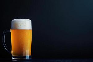 Beer banner with frothy mug and empty space for design. photo