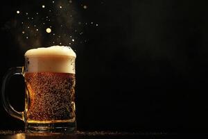 Beer banner with frothy mug and empty space for design. photo