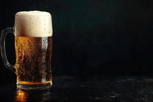 Beer banner with frothy mug and empty space for design. photo