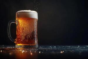 Beer banner with frothy mug and empty space for design. photo