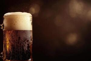 Beer banner with frothy mug and empty space for design. photo
