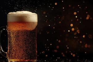 Beer banner with frothy mug and empty space for design. photo