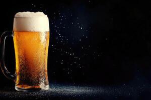 Beer banner with frothy mug and empty space for design. photo