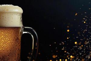 Beer banner with frothy mug and empty space for design. photo