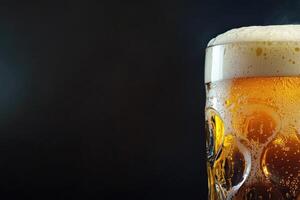 Beer banner with frothy mug and empty space for design. photo