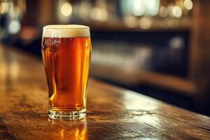 Beer banner with a pint glass and ample space for text or design. photo