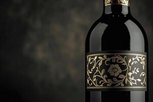 A close-up of a wine bottle label with a blank space beside it. photo