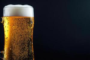 Beer banner with frothy mug and empty space for design. photo