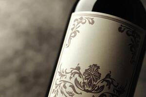 A close-up of a wine bottle label with a blank space beside it. photo