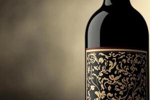 A close-up of a wine bottle label with a blank space beside it. photo