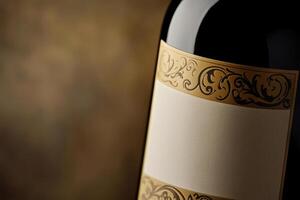 A close-up of a wine bottle label with a blank space beside it. photo
