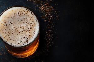 Beer banner with frothy mug and empty space for design. photo
