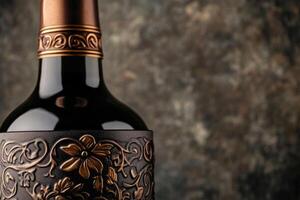 A close-up of a wine bottle label with a blank space beside it. photo