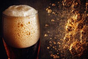 Beer banner with frothy mug and empty space for design. photo