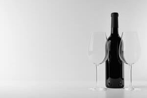 Wine glasses and an open bottle on a white background. photo