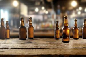 Beer banner with multiple bottles and empty space for customization. photo