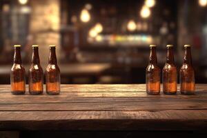 Beer banner with multiple bottles and empty space for customization. photo
