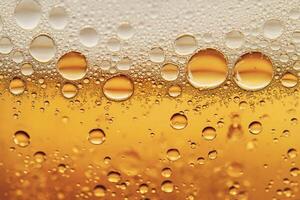 Beer banner with a close-up of beer bubbles and space for text. photo