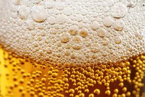 Beer banner with a close-up of beer bubbles and space for text. photo