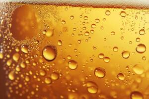 Beer banner with a close-up of beer bubbles and space for text. photo