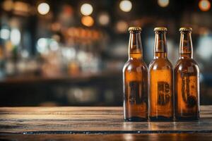 Beer banner with multiple bottles and empty space for customization. photo