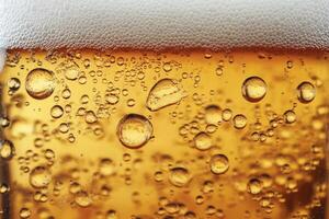 Beer banner with a close-up of beer bubbles and space for text. photo