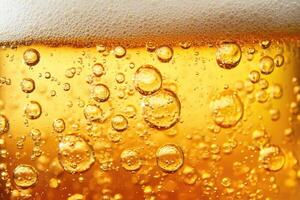 Beer banner with a close-up of beer bubbles and space for text. photo