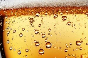 Beer banner with a close-up of beer bubbles and space for text. photo