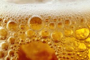 Beer banner with a close-up of beer bubbles and space for text. photo