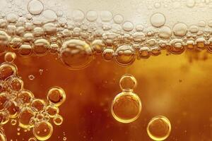 Beer banner with a close-up of beer bubbles and space for text. photo