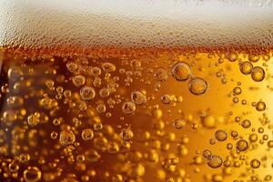 Beer banner with a close-up of beer bubbles and space for text. photo