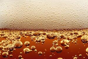 Beer banner with a close-up of beer bubbles and space for text. photo