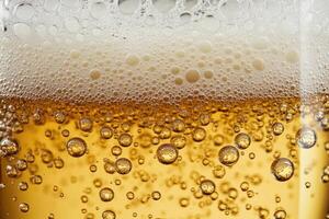 Beer banner with a close-up of beer bubbles and space for text. photo