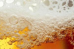 Beer banner with a close-up of beer bubbles and space for text. photo