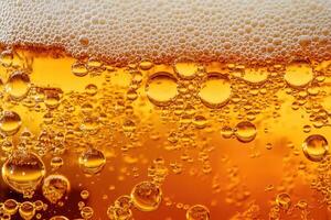 Beer banner with a close-up of beer bubbles and space for text. photo