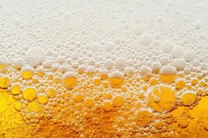 Beer banner with a close-up of beer bubbles and space for text. photo