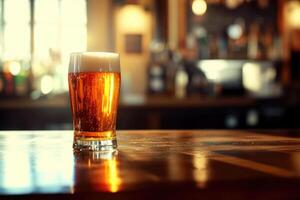 Beer banner with a pint glass and ample space for text or design. photo