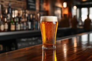 Beer banner with a pint glass and ample space for text or design. photo