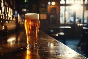 Beer banner with a pint glass and ample space for text or design. photo