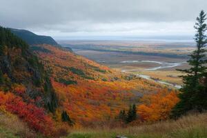 A panoramic view from a hilltop in autumn. photo