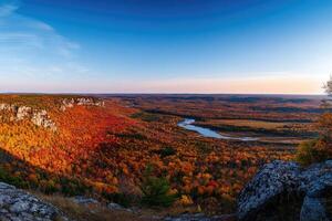 A panoramic view from a hilltop in autumn. photo