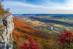 A panoramic view from a hilltop in autumn. photo