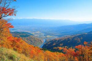 A panoramic view from a hilltop in autumn. photo