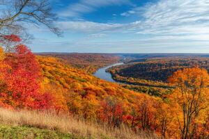 A panoramic view from a hilltop in autumn. photo