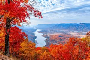 A panoramic view from a hilltop in autumn. photo