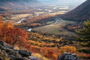A panoramic view from a hilltop in autumn. photo