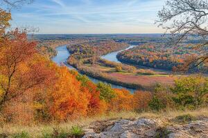 A panoramic view from a hilltop in autumn. photo