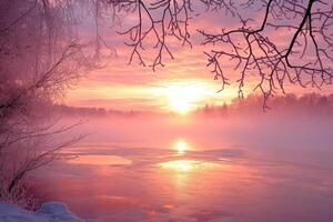 A frozen lake glowing under the morning sun. photo